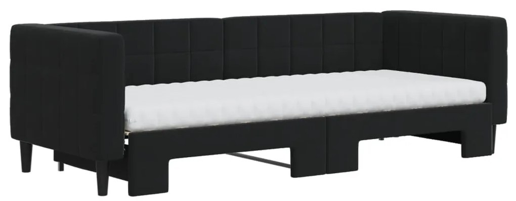 Sofá-cama com gavetão e colchões 80x200 cm veludo preto