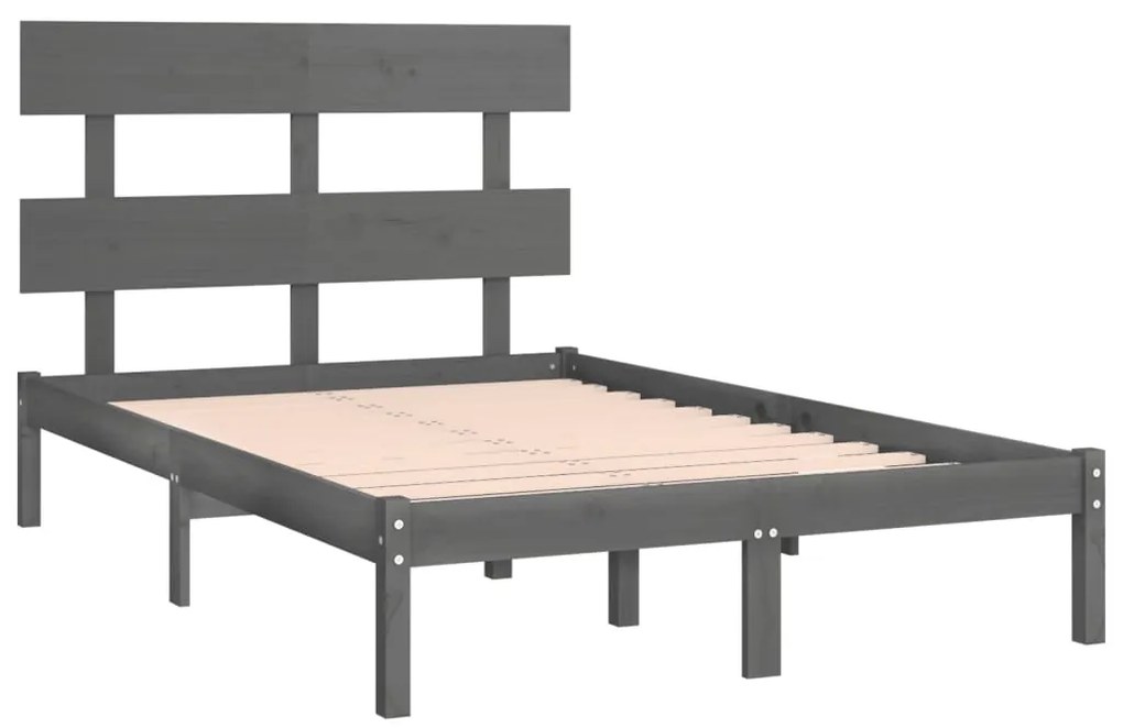 Estrutura de cama casal 135x190 cm madeira maciça cinzento