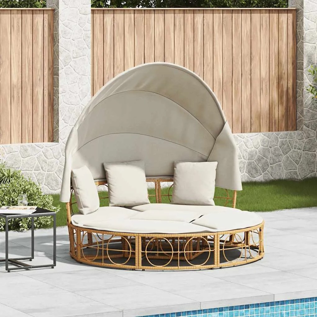 vidaXL Cama lounge de exterior c/ toldo e almofadões vime PE