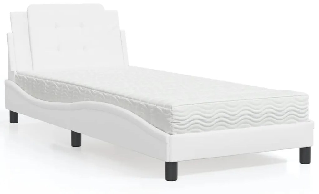 Cama com colchão 90x190 cm couro artificial branco