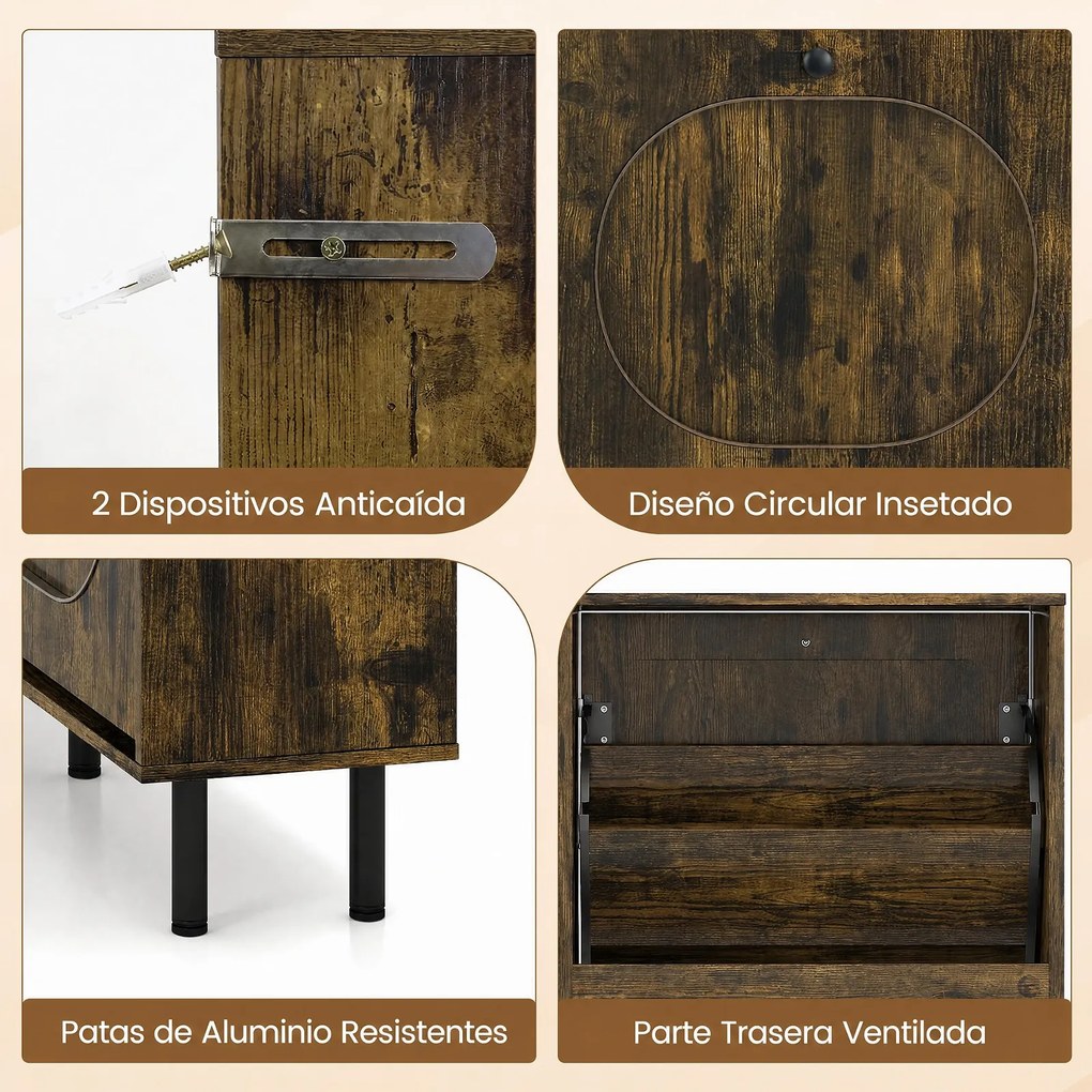 Sapateira, Armário Estreito para Sapatos, 100 x 24 x 98 cm, 4 Portas Basculantes, Castanho