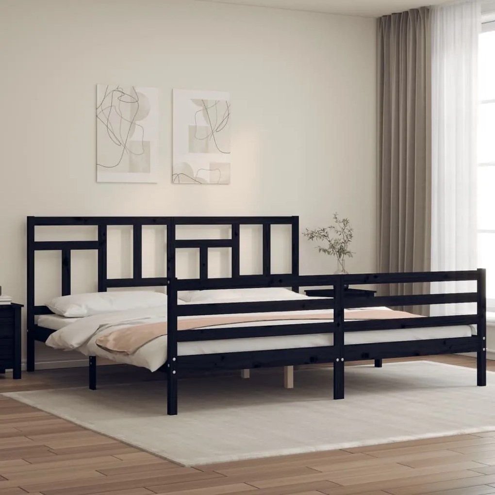 vidaXL Estrutura de cama com cabeceira 200x200 cm madeira maciça preto
