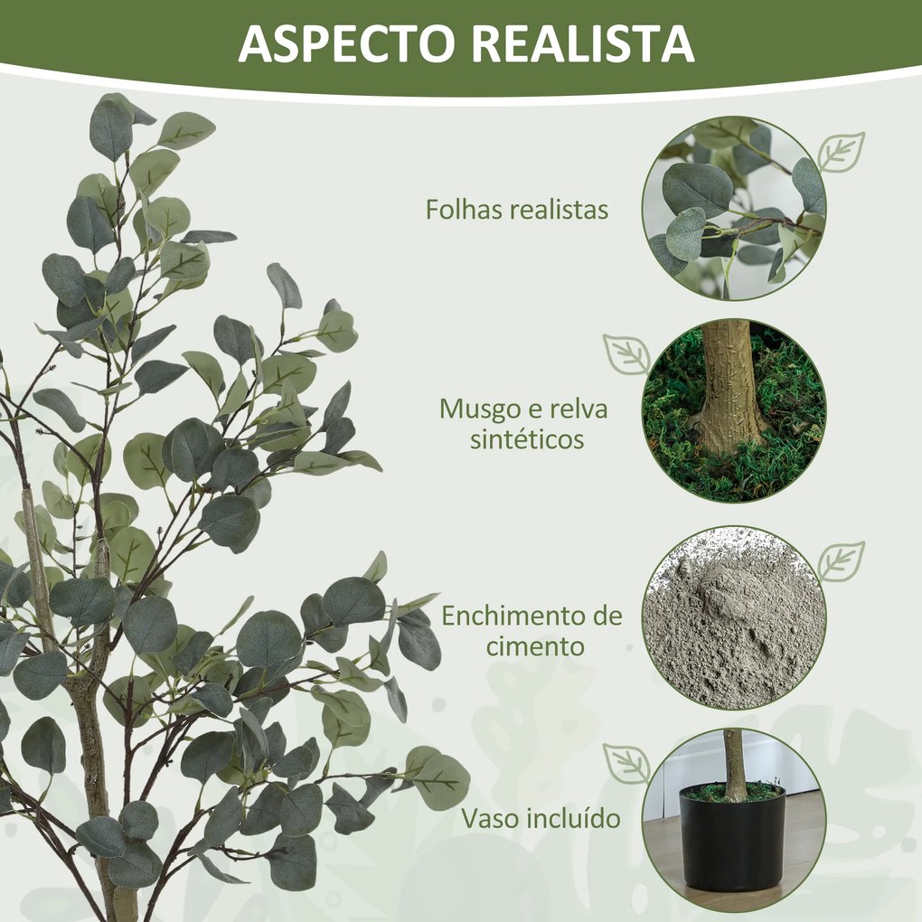 Eucalipto Artificial 150 cm Planta Artificial Decorativa Grande Árvore Artificial de Interior com 230 Folhas Verde