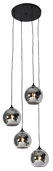 Candeeiro de suspensão Art Déco preto com vidro fumado 4 luzes - Wallace Art Deco