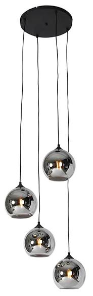Candeeiro suspenso art déco preto com vidro fumê 4 luzes - Wallace Art Deco