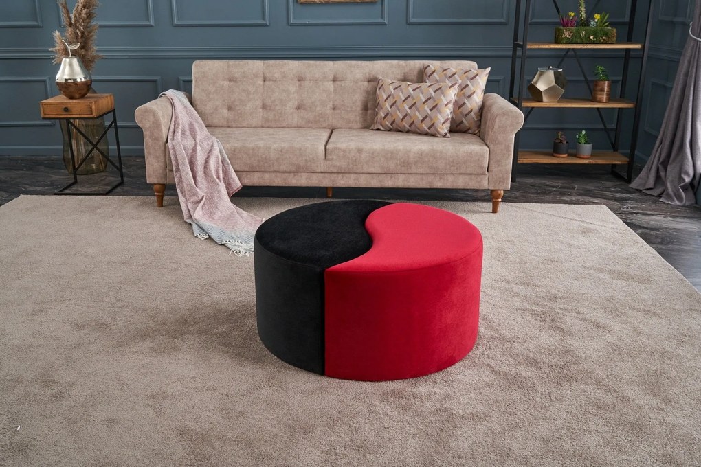 Pouffe Alis Puf – Preto e Vermelho – 80x40x80 cm