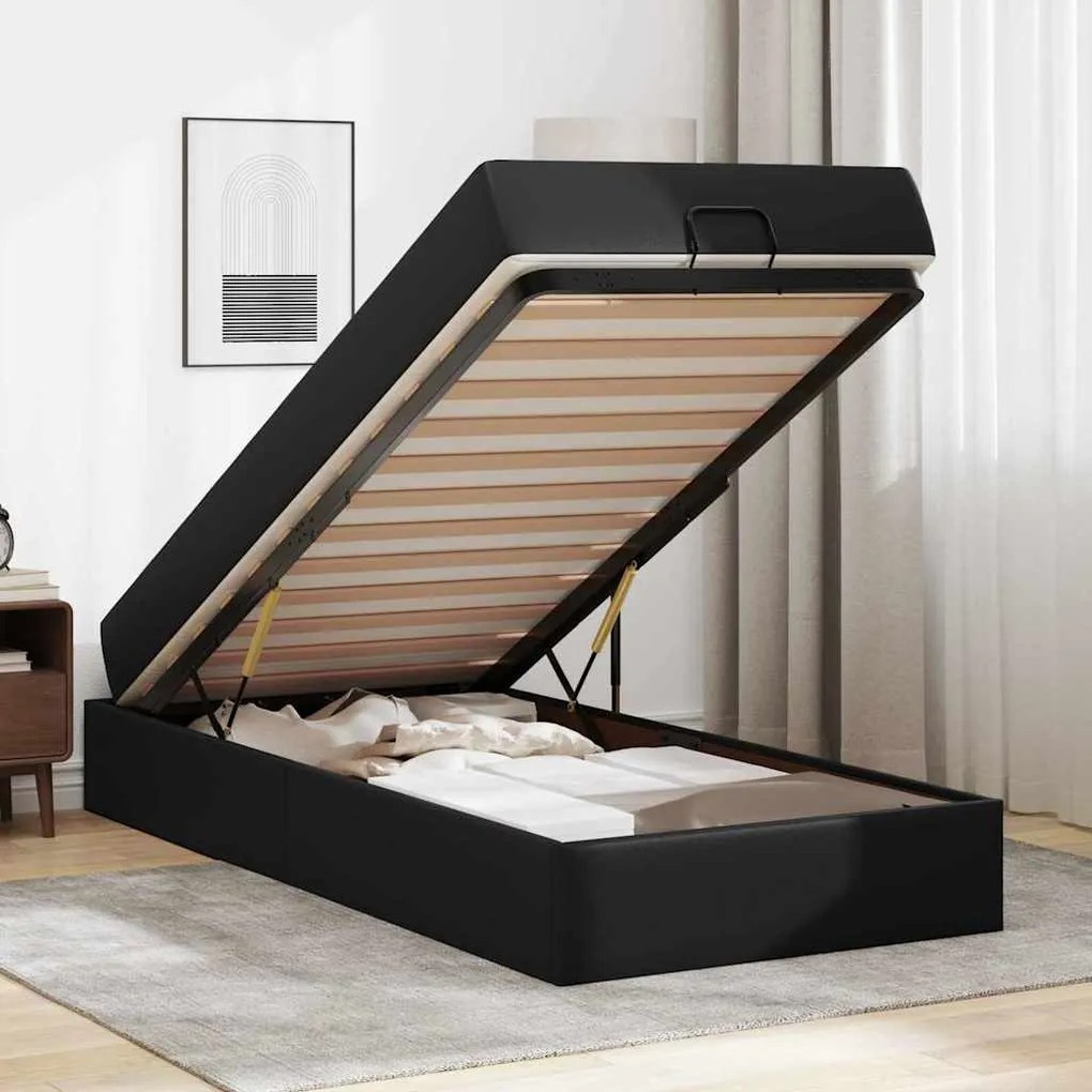 Estrutura de cama com colchão Preto 80 x 200 cm Couro sintético