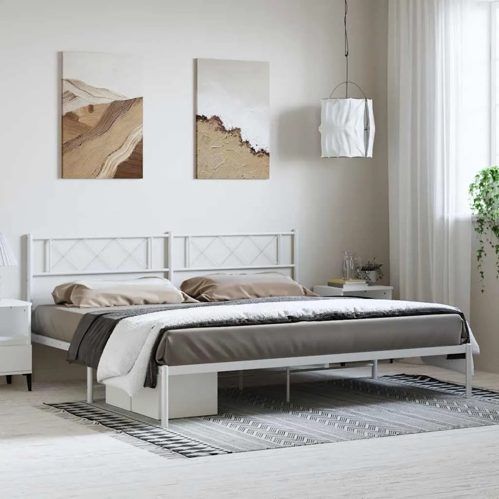 Estrutura de cama com cabeceira 193x203 cm metal branco