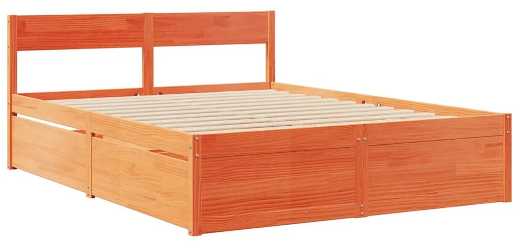 Cama sem colchão 160x200 cm madeira pinho maciço castanho-mel