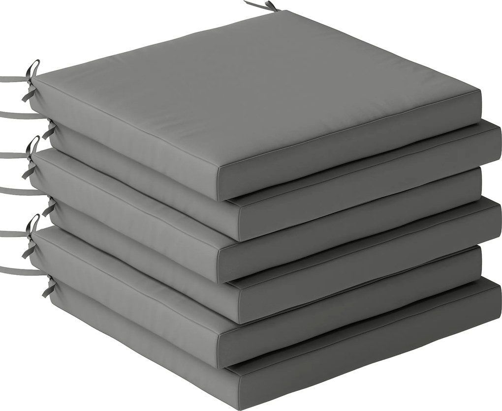 Outsunny Conjunto de Almofadas para Cadeiras de Jantar 46x42x7 cm 6 Peças com Capa Lavável e Laços Impermeável Anti-UV Cinza Escuro | Aosom Portugal