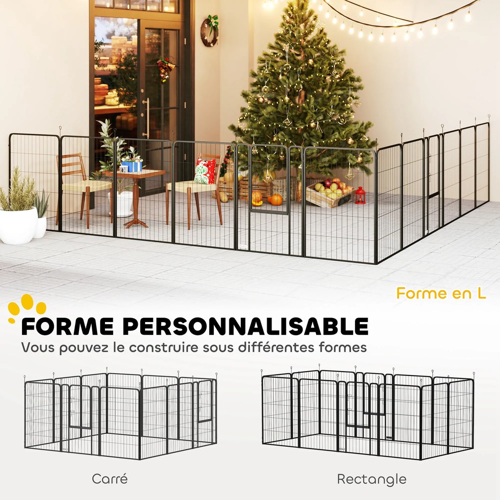 Parque para cães, 68 x 100 cm recinto para cães com 12 painéis modulares e dobráveis, portátil em aço com porta preto