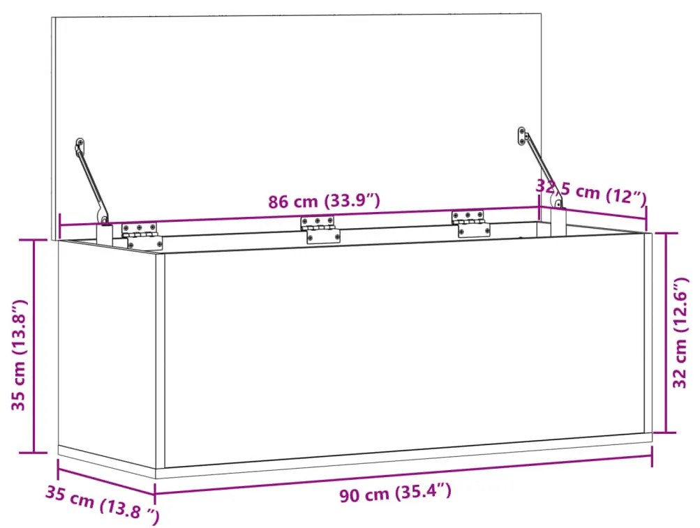 Caixa de arrumação 90x35x35 cm derivados de madeira branco