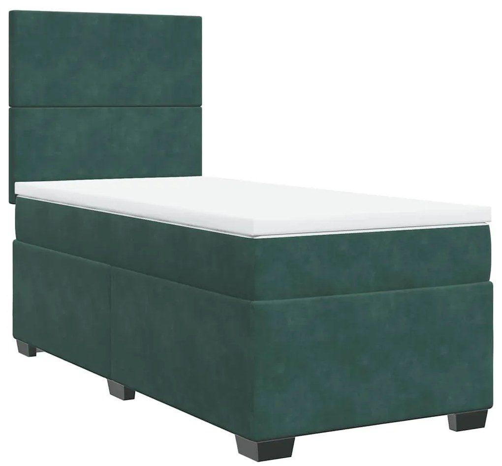 Cama com molas/colchão 100x200 cm veludo verde-escuro