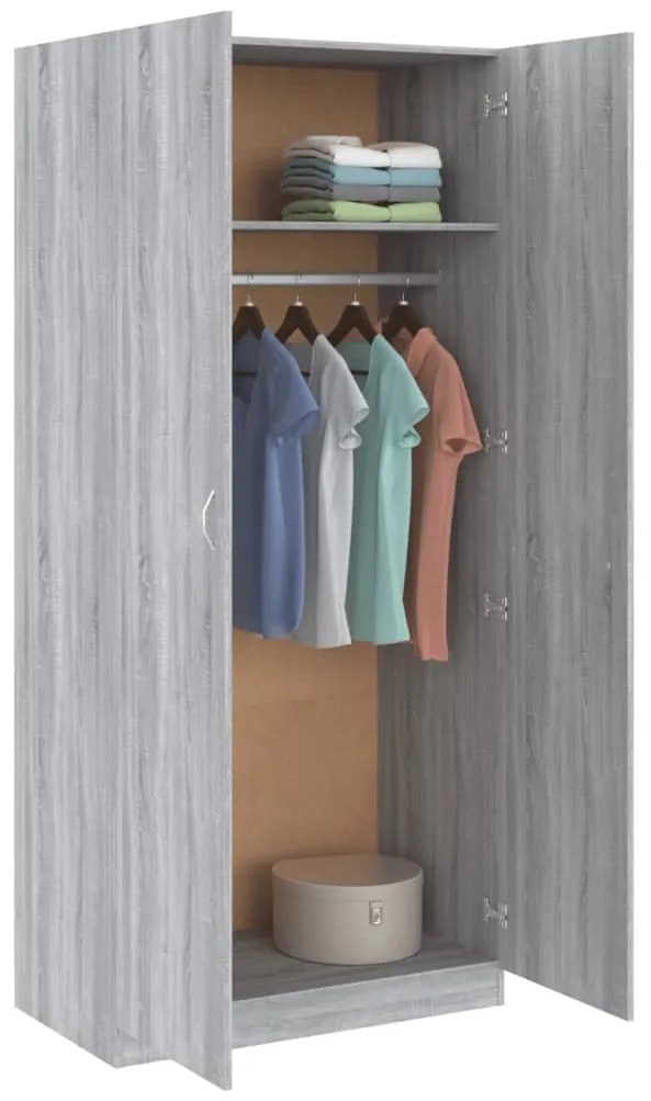 Roupeiro 90x52x200 cm derivados de madeira cinzento sonoma