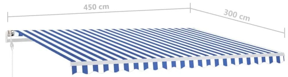 Toldo retrátil manual com luzes LED 4,5x3 m azul e branco