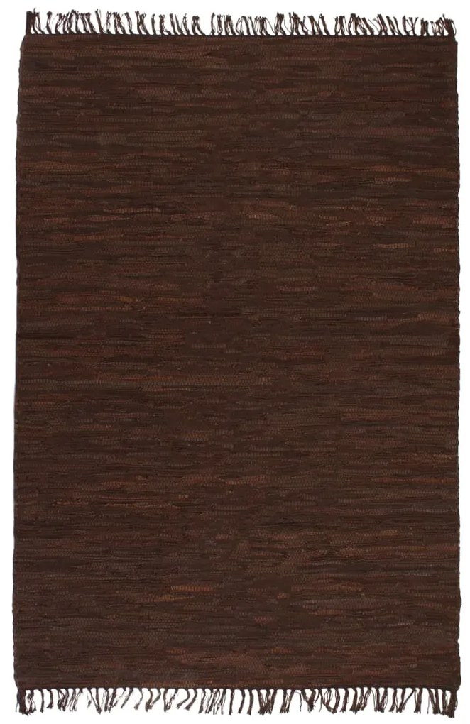 vidaXL Tapete chindi tecido à mão couro 160x230 cm castanho