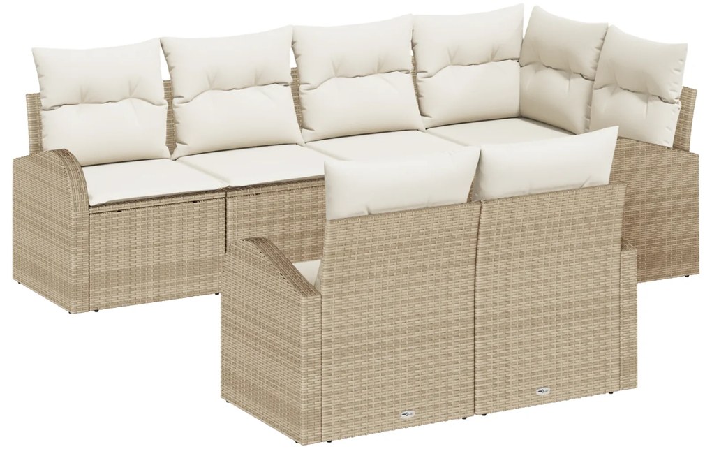 Conjunto de Sofá de Jardim com Almofadas vidaXL 7 Peças Bege Rattan Po