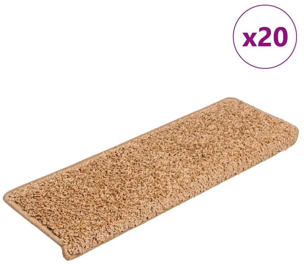 vidaXL Tapetes de escada 20 peças 65x21x4 cm bege com borda retangular