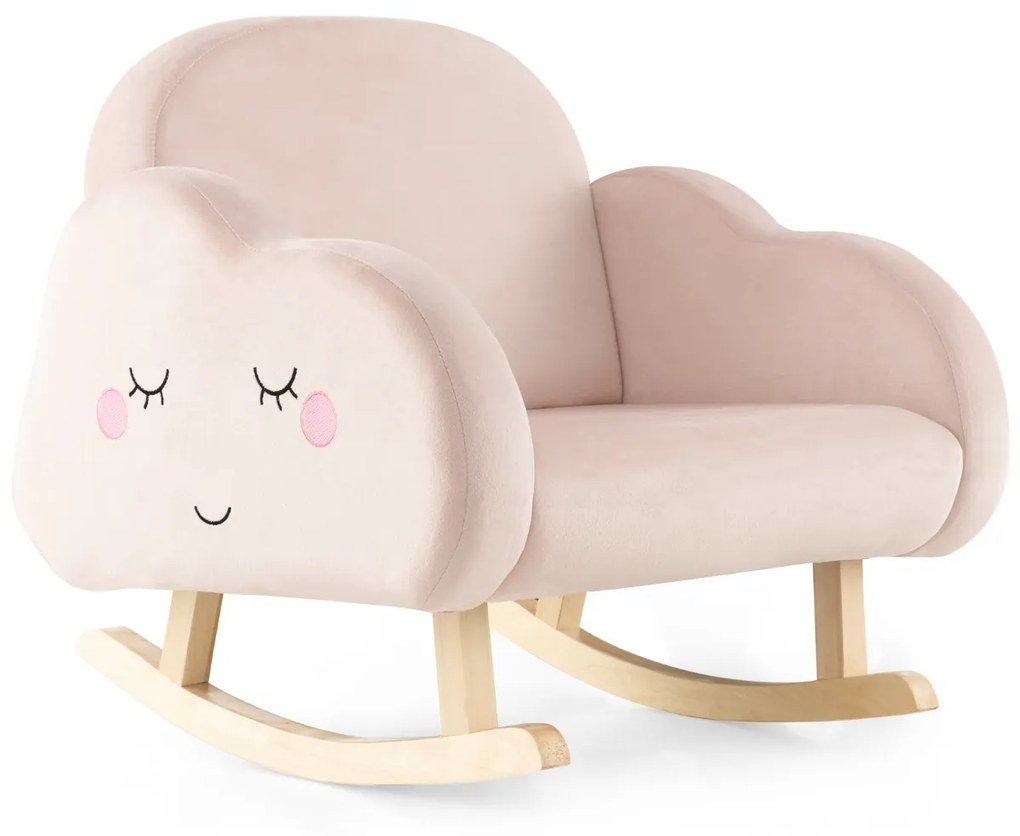 Cadeira de baloiço para crianças estofada com pernas de madeira maciça Almofadas antiderrapantes no quarto 52 x 50 x 47 cm Rosa