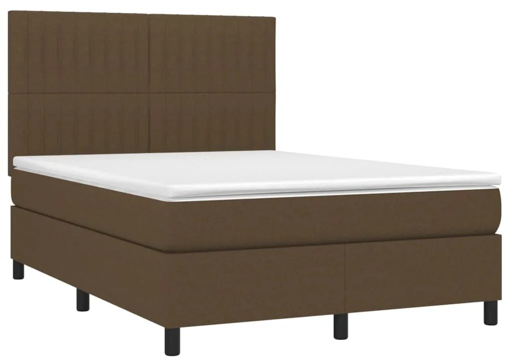 Cama box spring c/ colchão/LED 140x190cm tecido castanho-escuro