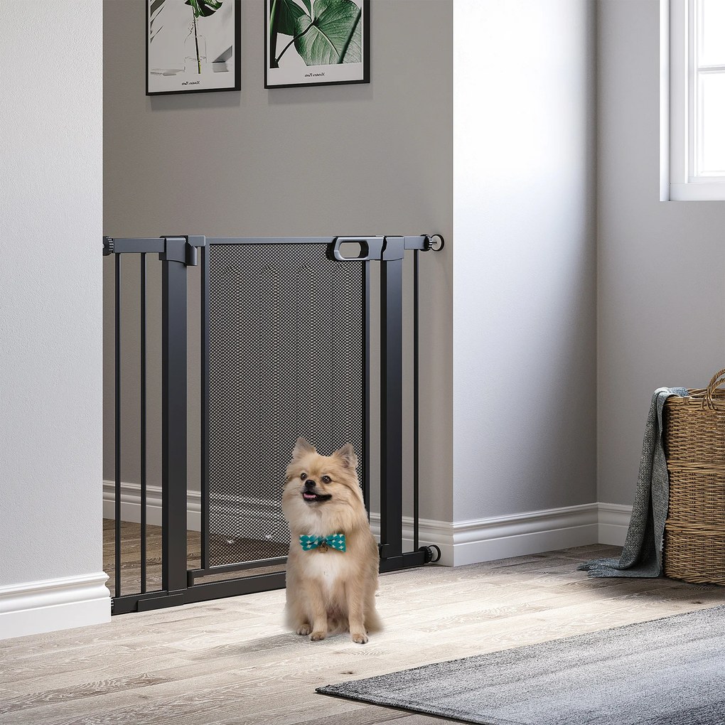 Barreira de segurança para animais de estimação com fecho automático de dupla bloqueio, largura 75-103 cm, preta