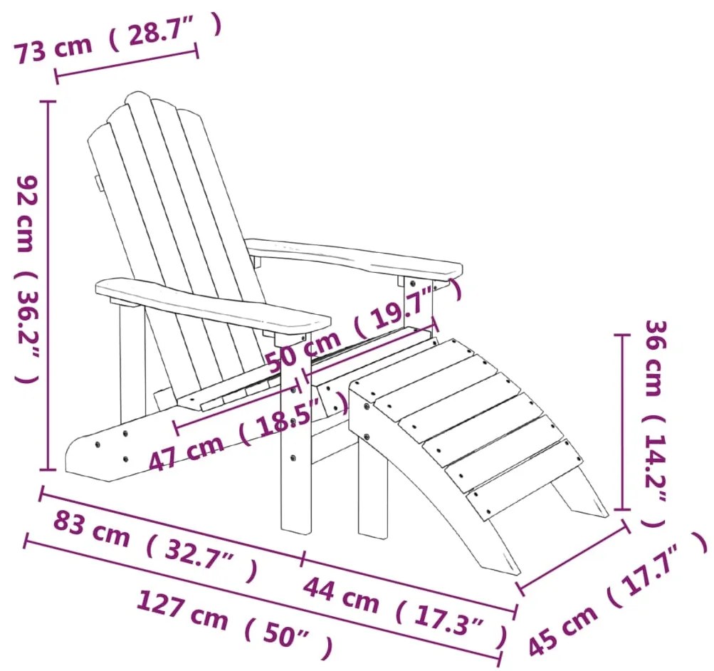 Cadeira de jardim Adirondack com apoio de pés/mesa PEAD branco
