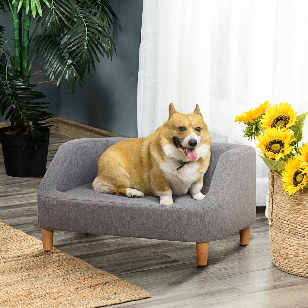 Sofá para cães, cama para cães, animal de estimação, estilo escandinavo, pés de madeira, estofo em tecido com capa removível, 75 x 55 x 39 cm - cinzen