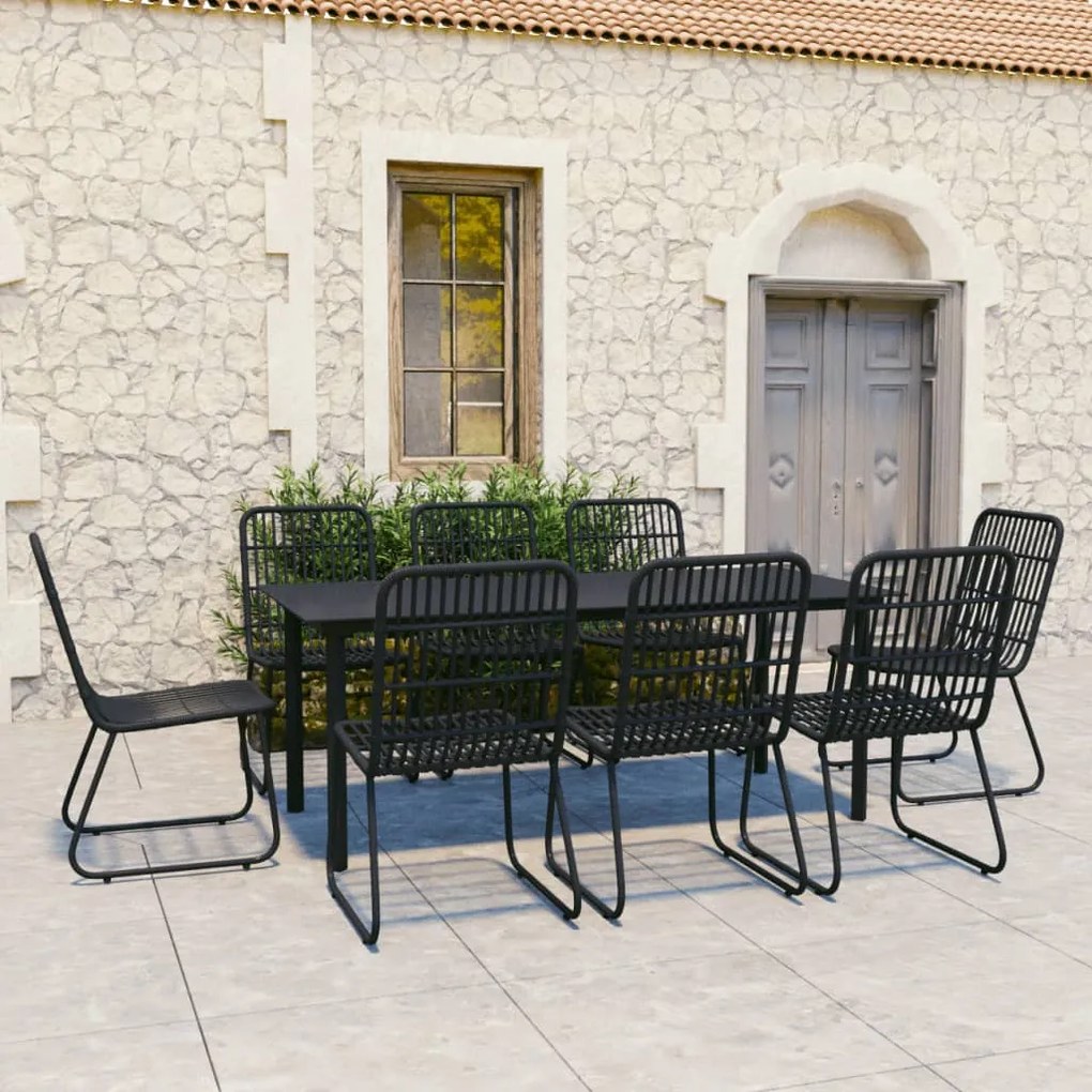 vidaXL 9 pcs conjunto de jantar para exterior vime PE e vidro