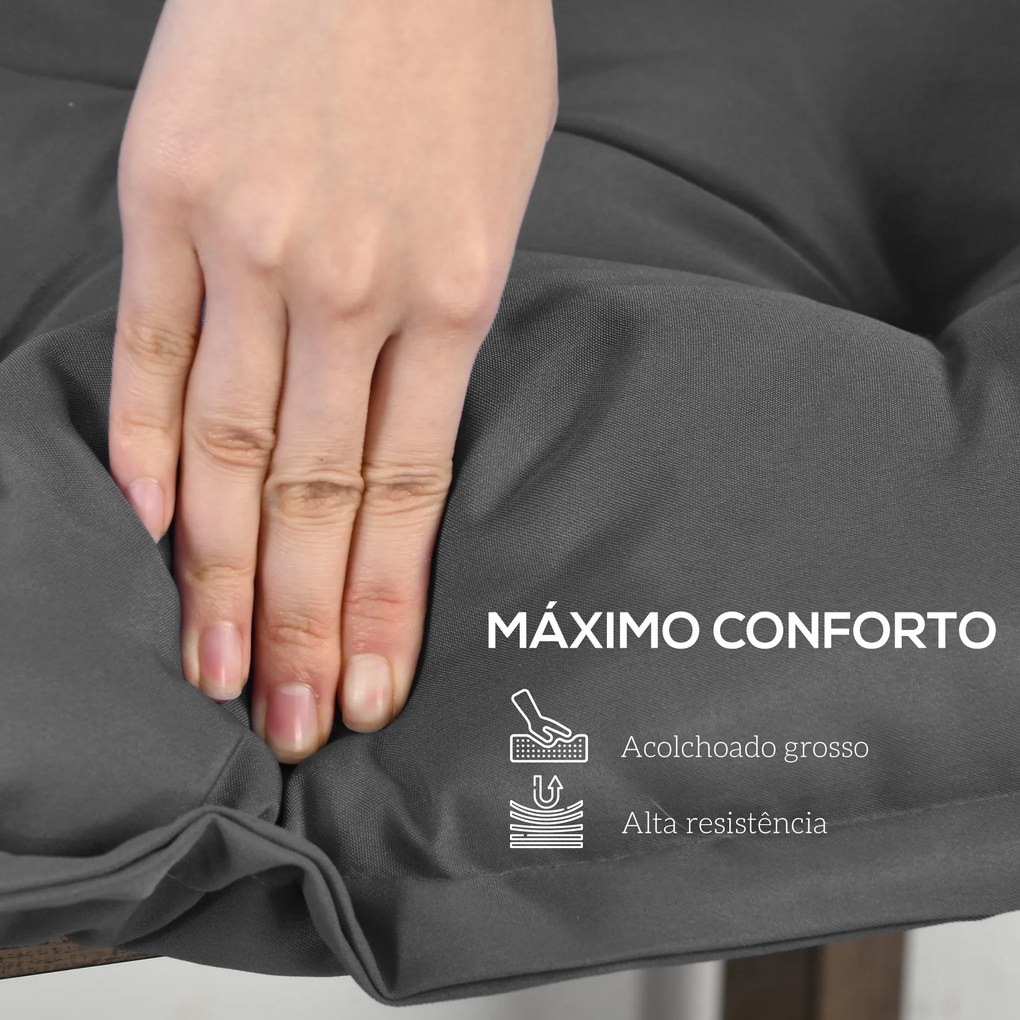 Almofada para Banco de Jardim (NÃO INCLUIDO) Acolchoada 100x40x10 cm  para Interior e Exterior com Cintas de Fixação Cinza Escuro