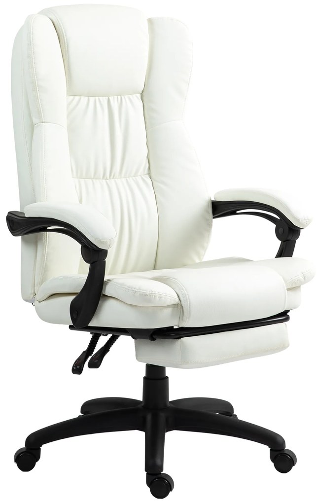 Vinsetto Cadeira de Escritório Ajustável 6 Pontos Massagem Apoio Pés Retrátil Conforto Ergonomia 68,5x68,5x113-121 cm Creme | Aosom Portugal