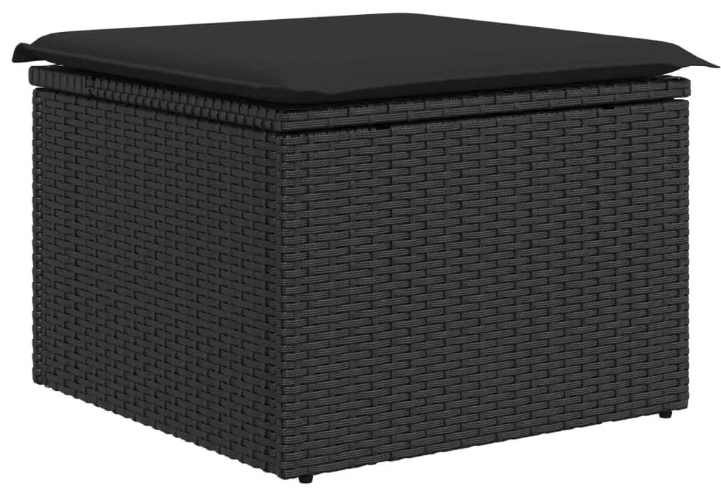 10 pcs conjunto sofás de jardim c/ almofadões vime PE preto