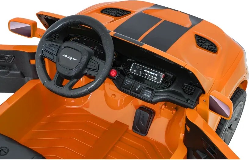 Carro elétrico para Crianças 2 a 5 anos, 12V Dodge Durango Rodas de espuma EVA, assento Couro ecológico e Comando Laranja