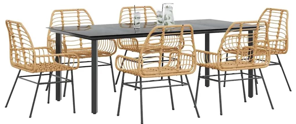 vidaXL Conjunto jantar jardim 7 peças vidro vime PE castanho