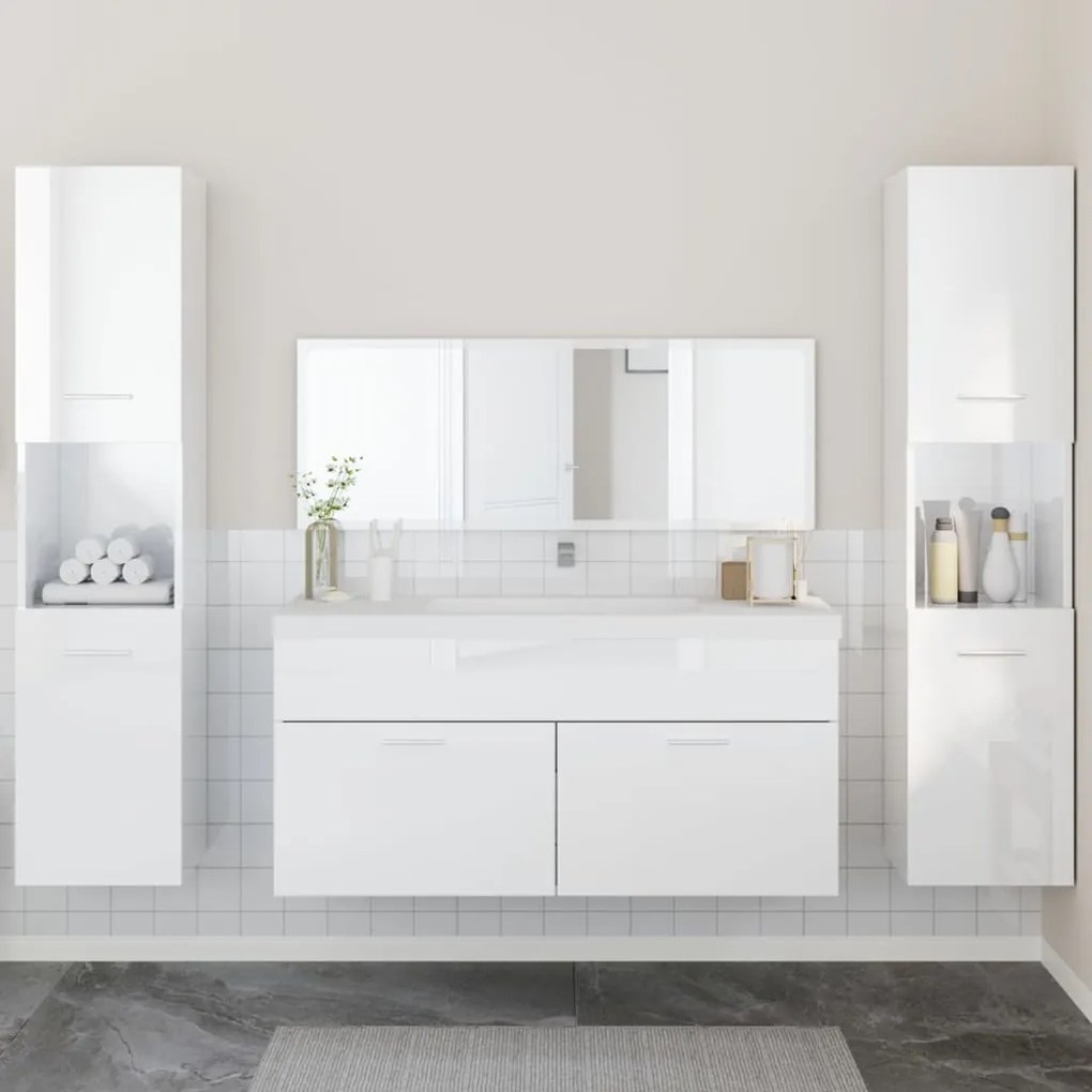 vidaXL 4pcs conj. móveis casa banho derivados madeira branco brilhante