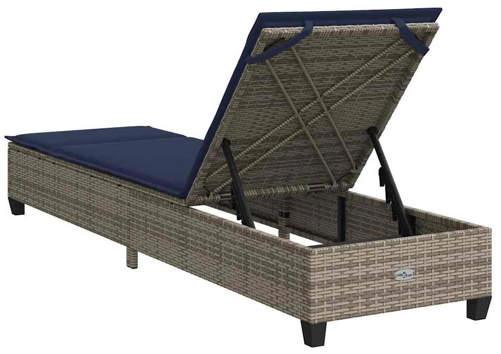 Espreguiçadeira com almofadões 55x200x25,5cm vime PE cinzento