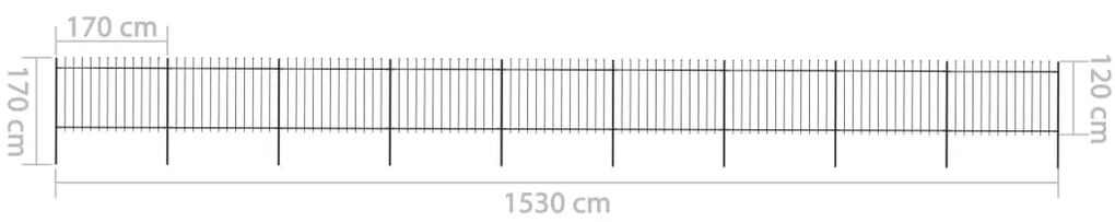 Cerca de jardim com topo em lanças 15,3x1,2 m aço preto