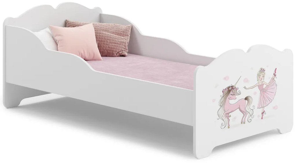 Cama infantil ANNA branca 160x80 - princesa e unicórnio - colchão e estrado incluído