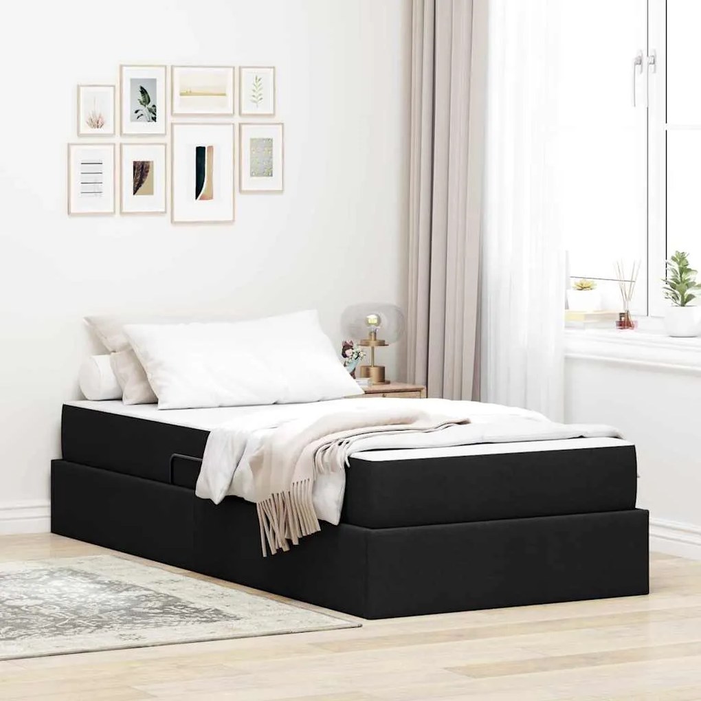 vidaXL Cama com arrumação e colchão Preto 90 x 200 cm Poliéster