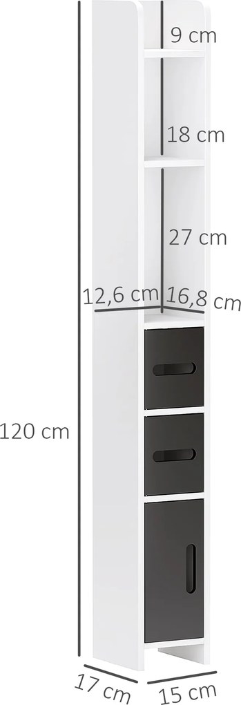 kleankin Coluna Casa de Banho com 3 Portas e 3 Prateleiras Abertas Col