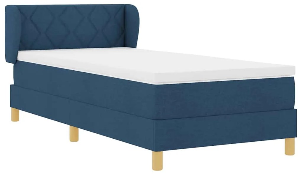 Cama Box Spring Azul com Colchão, 100x200 cm, Tecido