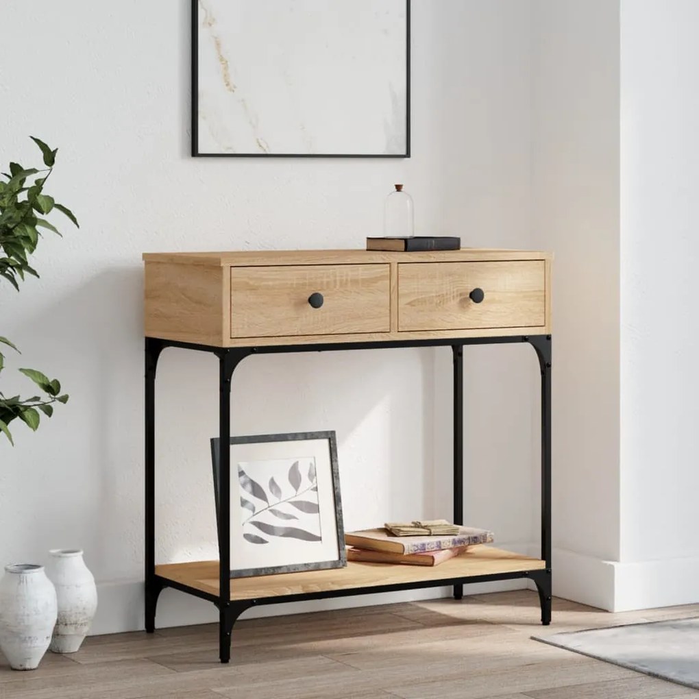 vidaXL Mesa consola 75x34,5x75 cm derivados de madeira carvalho sonoma