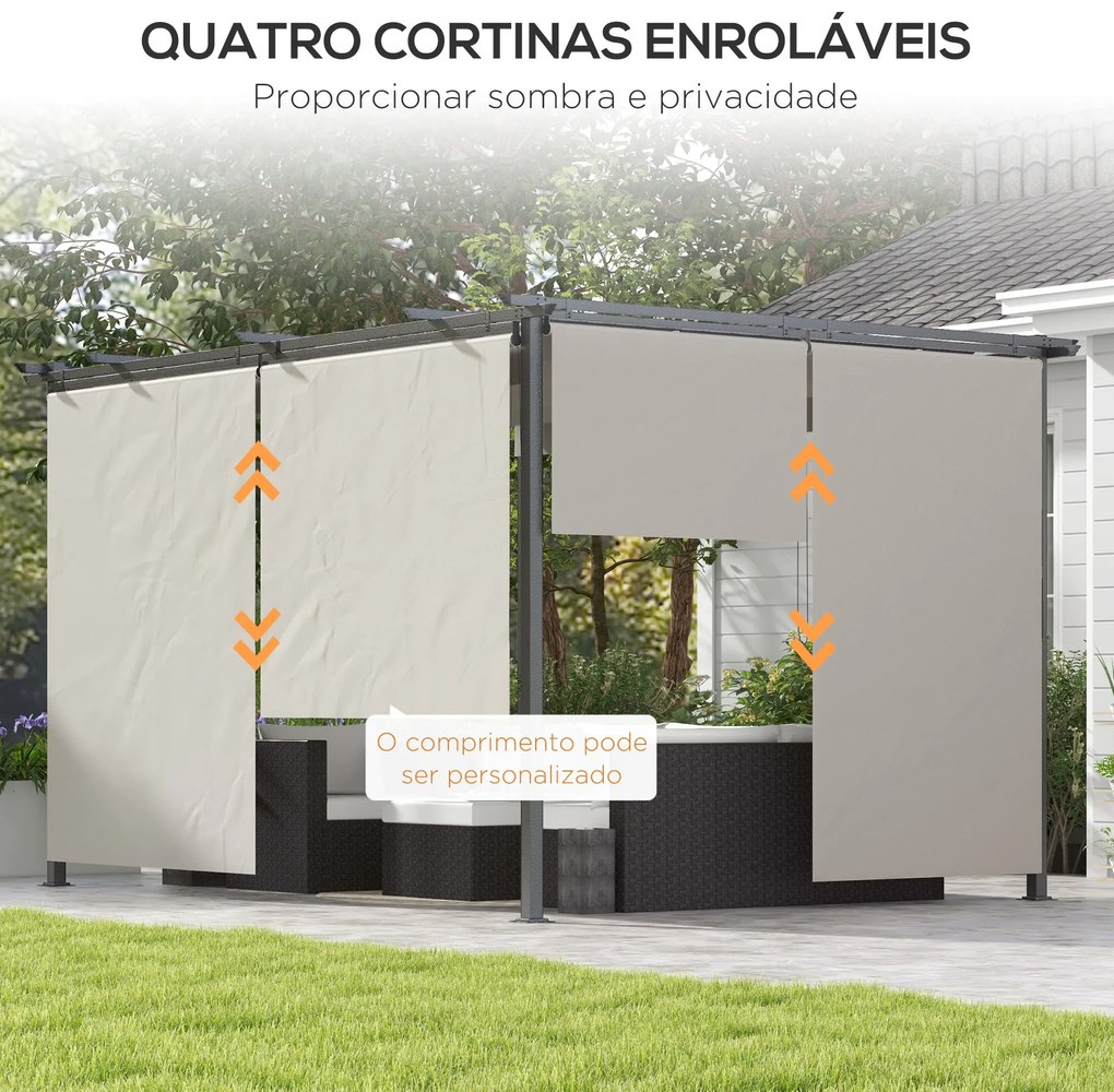 Pérgola de Jardim 3,95x2,95 cm Pérgola para Exterior com Teto Retrátil