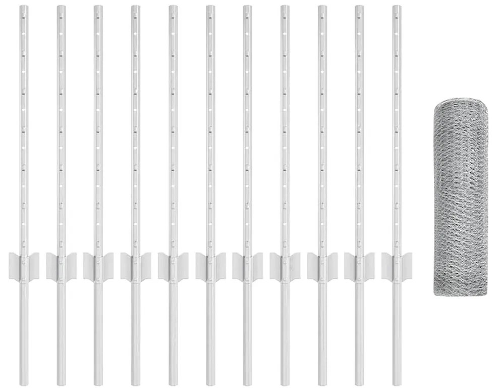 Postes de Cerca vidaXL 11 pcs U-Channel 60 cm Aço Galvanizado