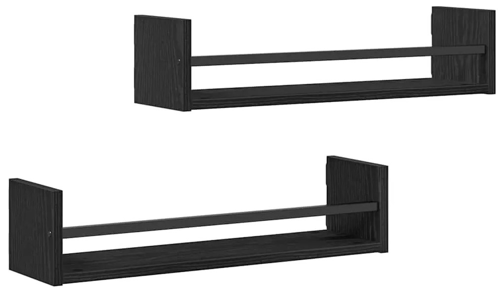 Prateleiras de Parede 2 pcs Preto Carvalho 60x16x14 cm Madeira de Enge
