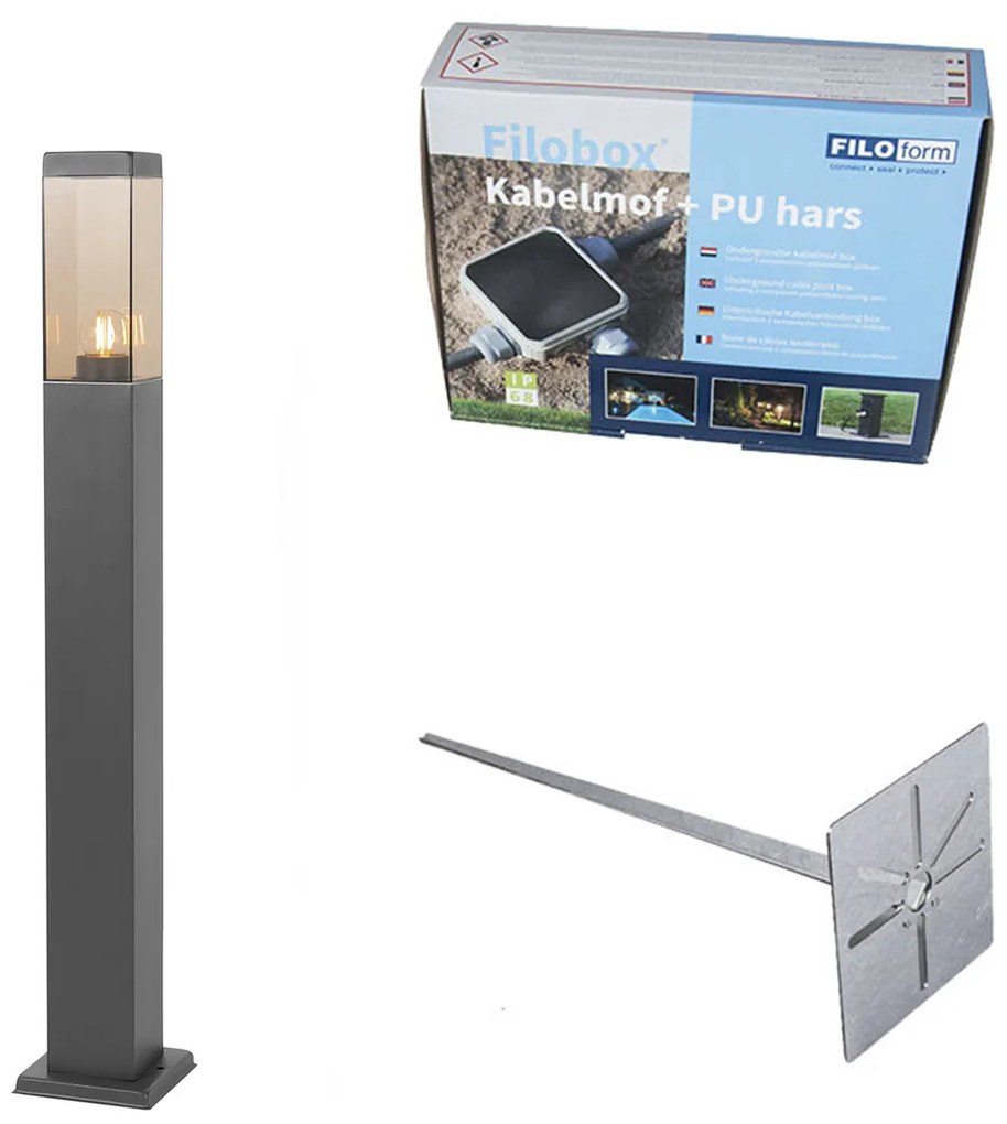 Candeeiro de exterior moderno cinzento escuro com vidro fumê 80 cm - Malios Moderno