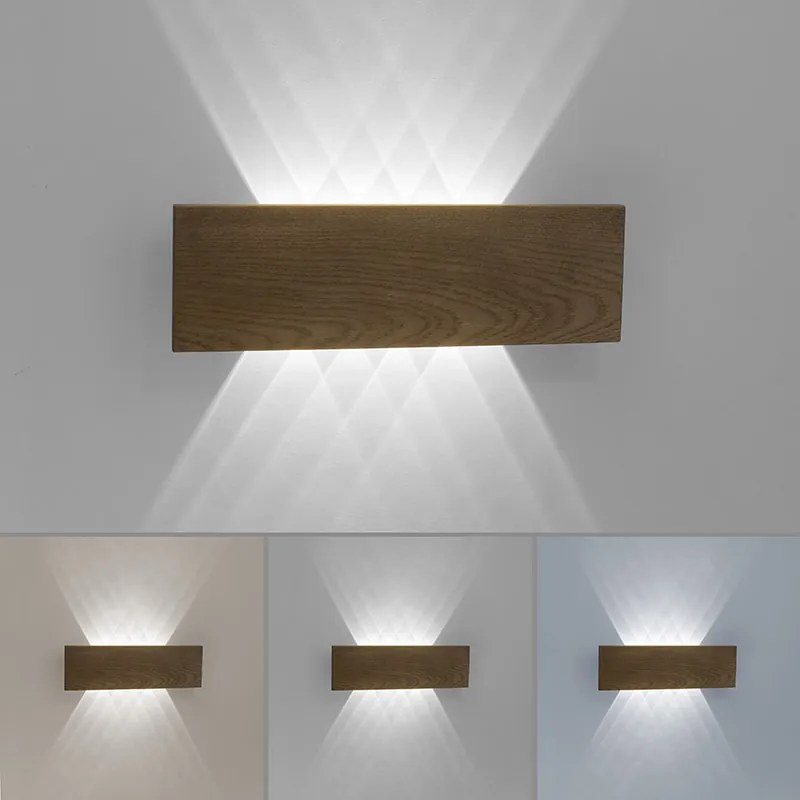 Candeeiro de parede rústico em madeira 45 cm com LED 2-luzes - Ajdin Moderno