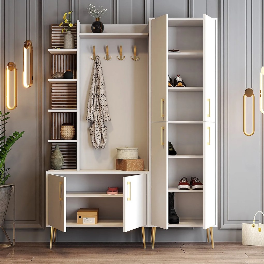 Hall Stand Viyana – Branco e Dourado – 150x202x35 cm