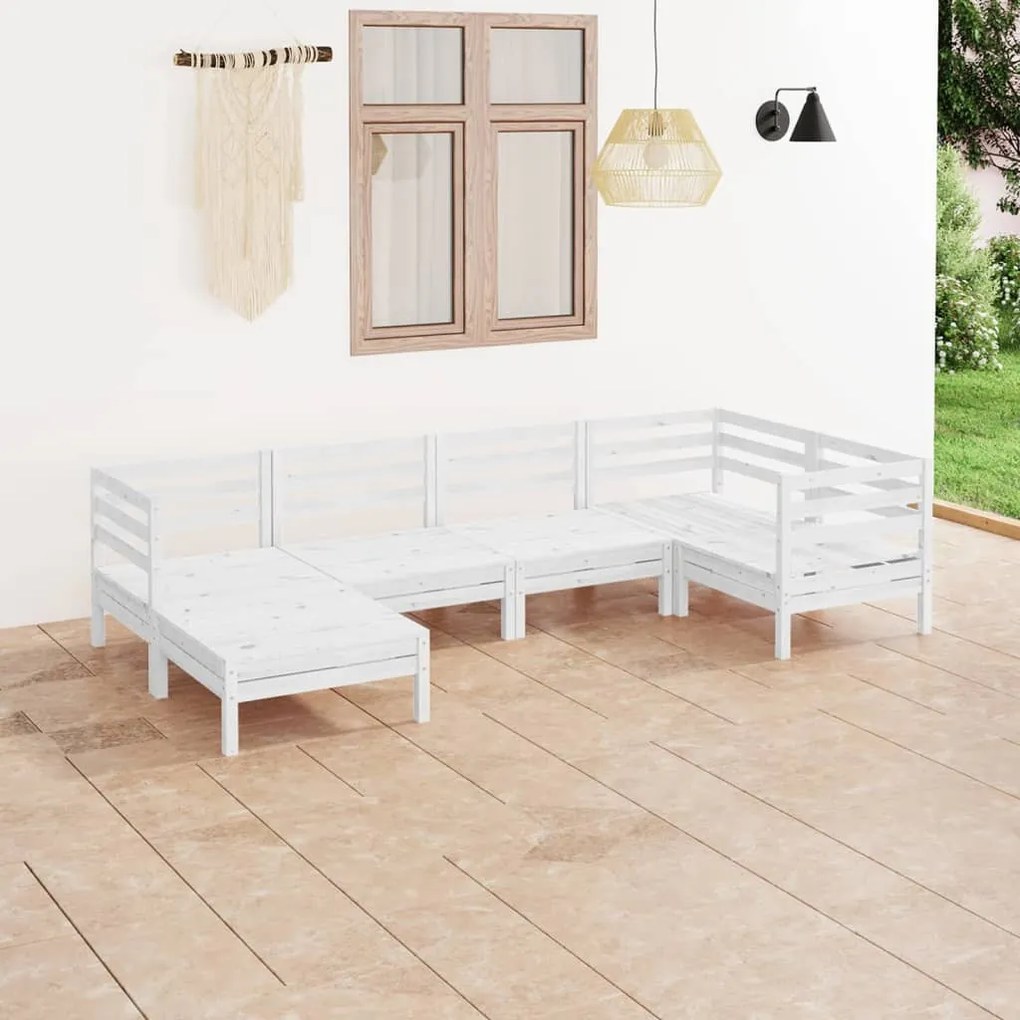 6 pcs conjunto lounge de jardim pinho maciço branco
