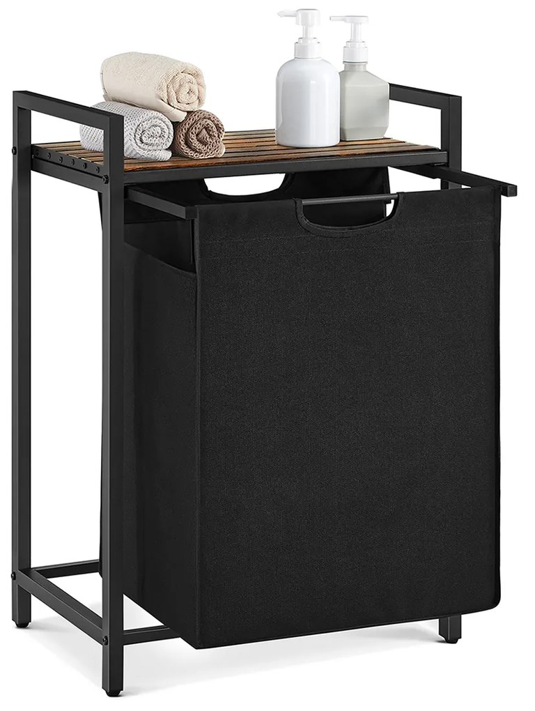 Cesto de roupa suja 65 litros com prateleira castanho vintage-preto