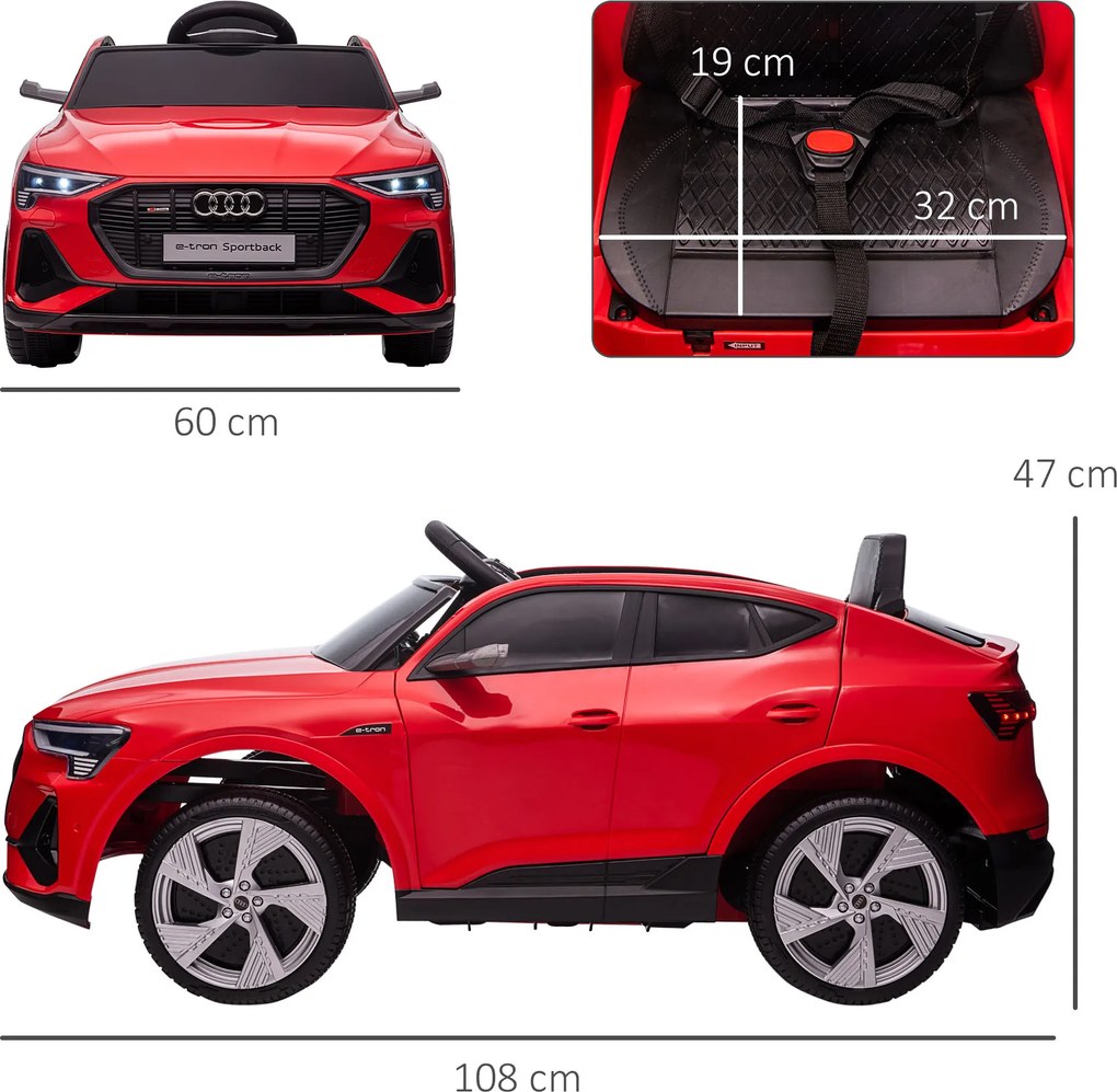 Carro elétrico infantil com licença Audi e-tron Sportback, de 12 V, vermelho